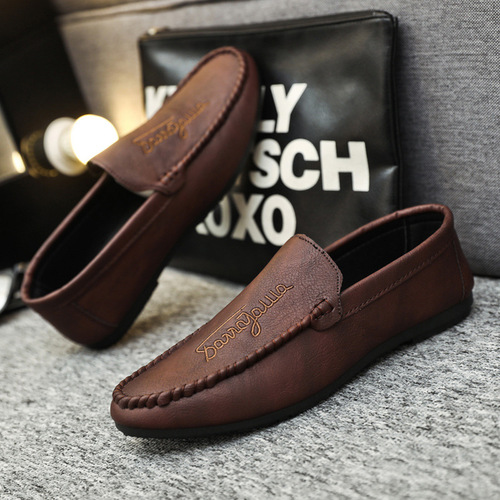 Spring new men's beanie shoes  driving casual leather shoes soft sole one-on-one men's trendy street style Internet celebrity shoes