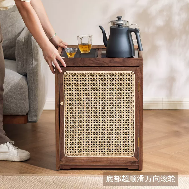 北美黑胡桃木茶水柜移动茶台烧水壶一体侘寂风茶桌茶吧机边柜茶几