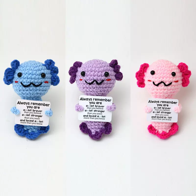 亚马逊新款动物美人鱼蝾螈成品可爱玩偶手工钩织毛线摆件正能量