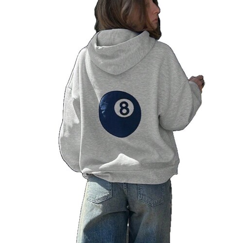 2025 new European and American foreign trade women's sweaters, long-sleeved hooded billiards print, women's casual drawstring hooded sweaters