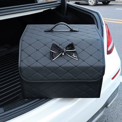 Storage Box Creative Leather | Car storage bag/box - black-love-bow-large