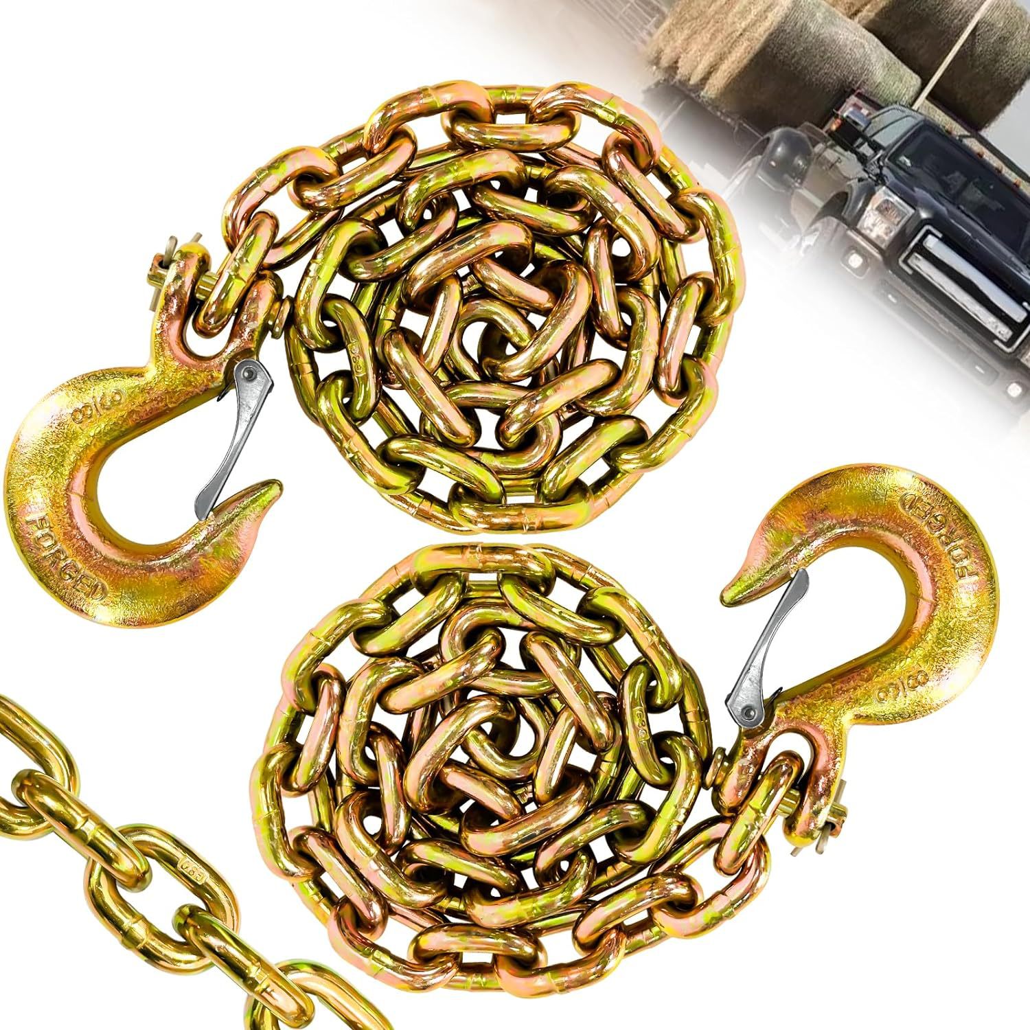 拖车链条美标3/8×35“带弹簧钩的安全链条重型G80牵引用运输链条