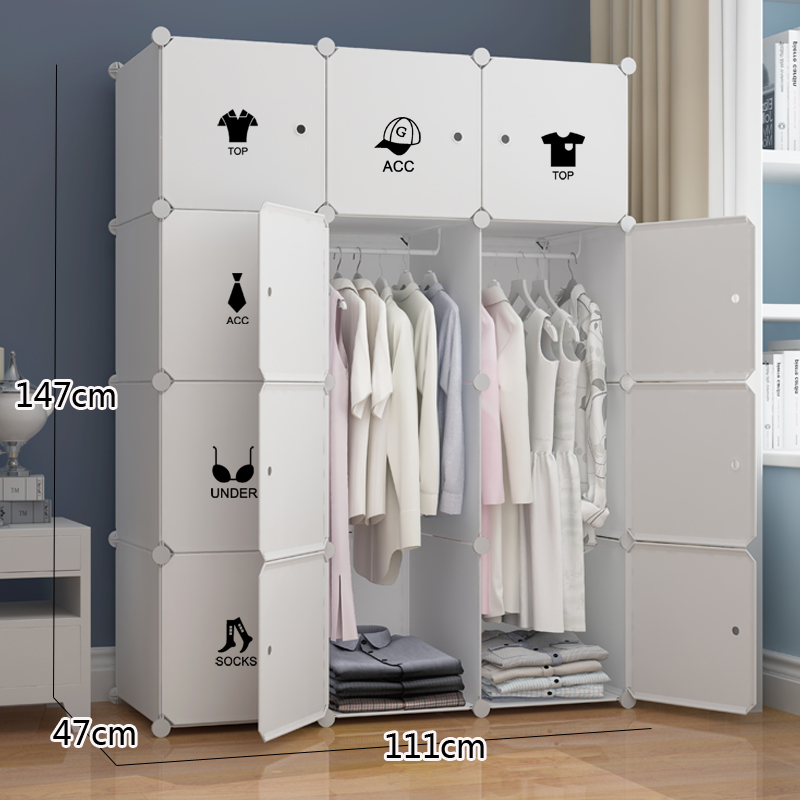 armario simple de madera sólida armario de combinación de almacenamiento de tela de plástico marco de acero almacenamiento simple, moderno y económico