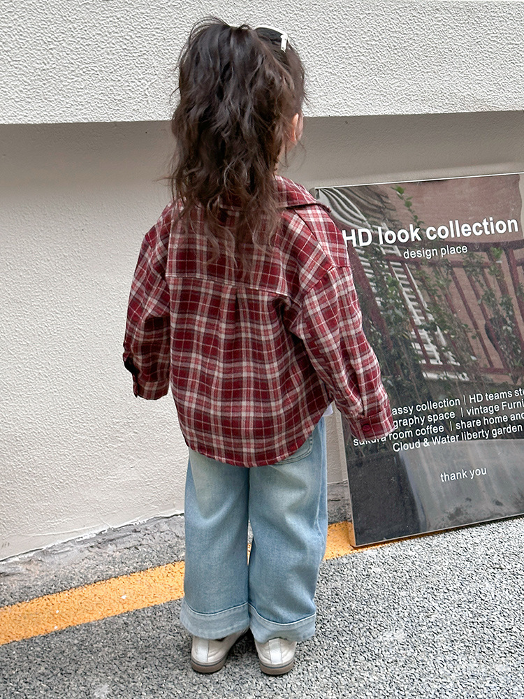 Camisas de niñas primavera y otoño 2025 nuevas camisas de niños chaqueta a cuadros chaqueta de primavera de bebés de niñas chaqueta de moda