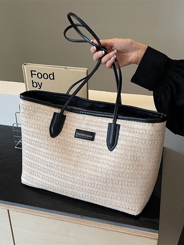 Paja trenzada bolsa de vacaciones mujeres 2026 nueva moda playa trenzada bolsa de hombro de gran capacidad de transporte universal bolsa de mano image 3