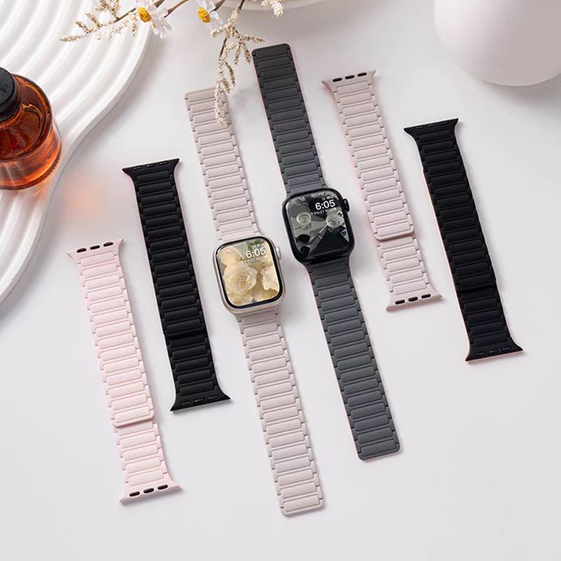Suitable for Apple applewatchs10 Watch Band Three Beads Armored Silicone Strong Magnetic Iwatch Watch Band