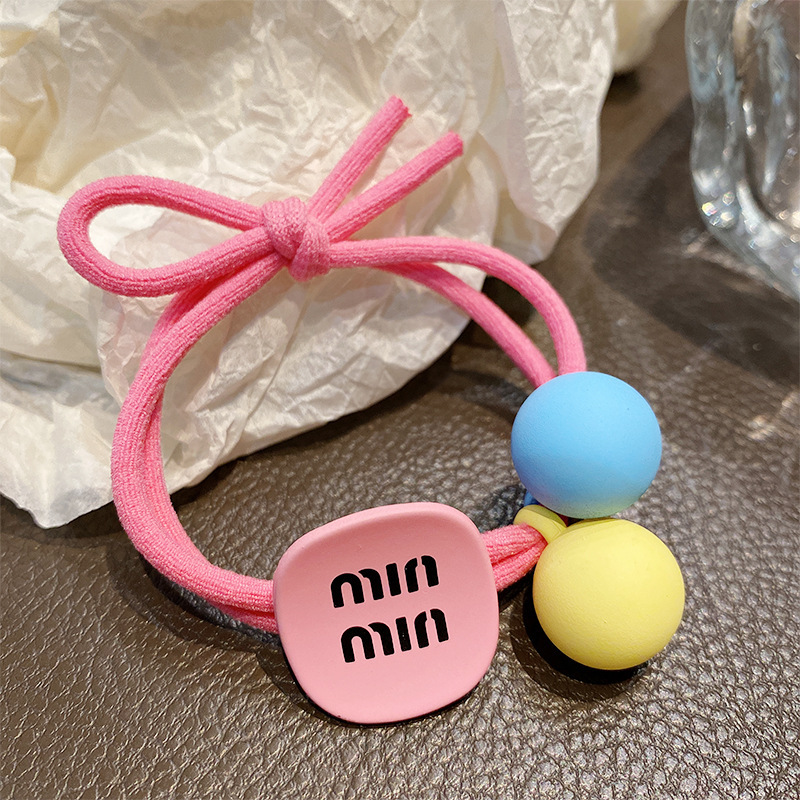 Coreano simple letra MIN anillo de cabello de niña bola cabeza cuerda de cola de caballo universal toque de cabello correa de cuero al por mayor