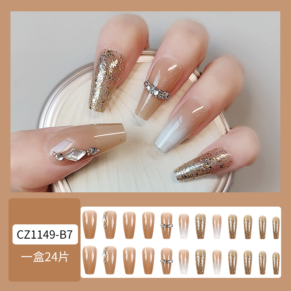 Nuevo parche de uñas falso parche de uñas desmontable mariposa perla diamante incrustado largo desgaste parche de uñas al por mayor ins