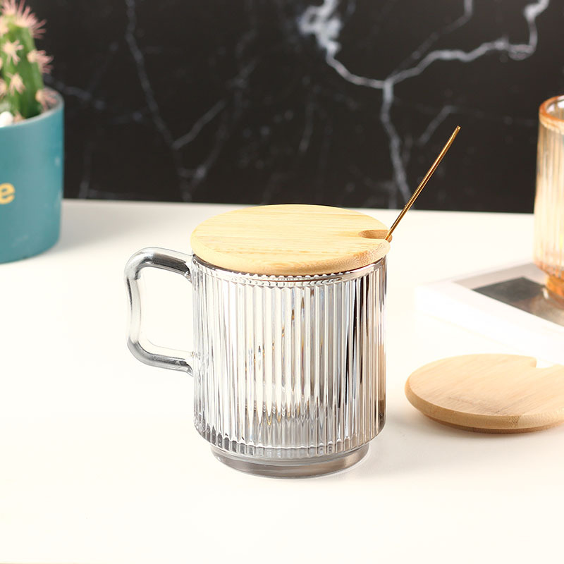 Japanese-Style Glass Cup with Handle and Lid and Spoon Water Cup ins Style High Color Value Mug Household Milk Coffee Cup