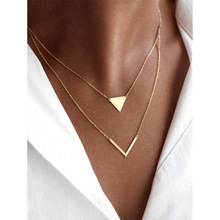 W 68026 Geometric Layered Necklace ���� V ��˫�������羳