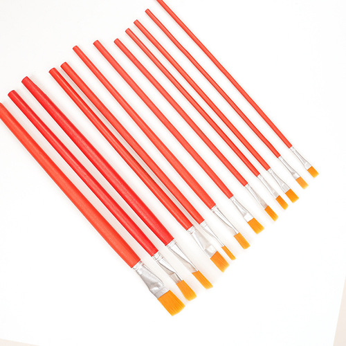 Single red rod nylon hair brush gouache watercolor oil painting acrylic painting pen set of 12 lipstick grinding brushes
