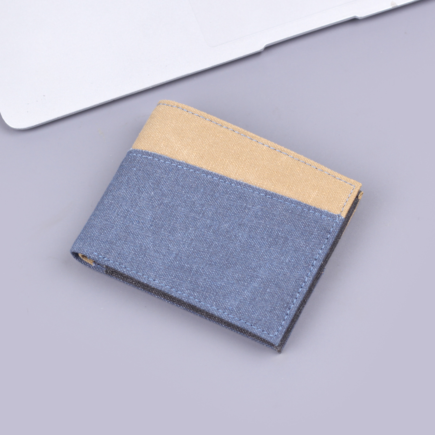 Cartera corta para hombre Cartera de cuero de lona Cartera para hombre Cartera de mezclilla de dos pliegues para hombre