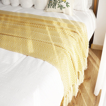 0FE9经典美式复古绿人字纹沙发毯床盖毯子编织毯酒店民宿床尾巾床