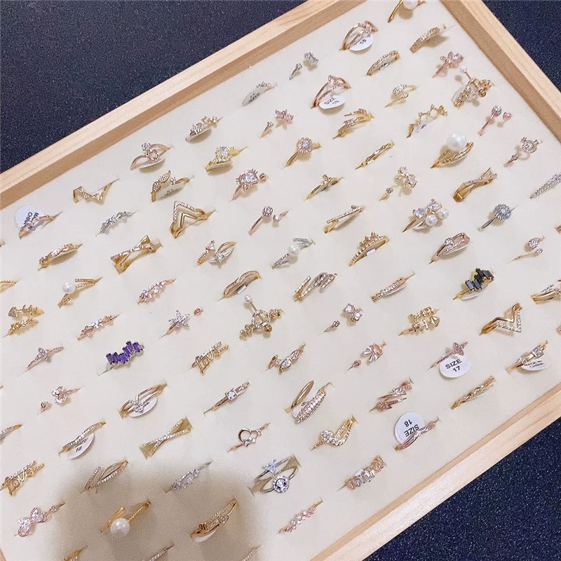 Серебряное кольцо с цирконами, корейский стиль, микро‑паве, золотистый оттенок