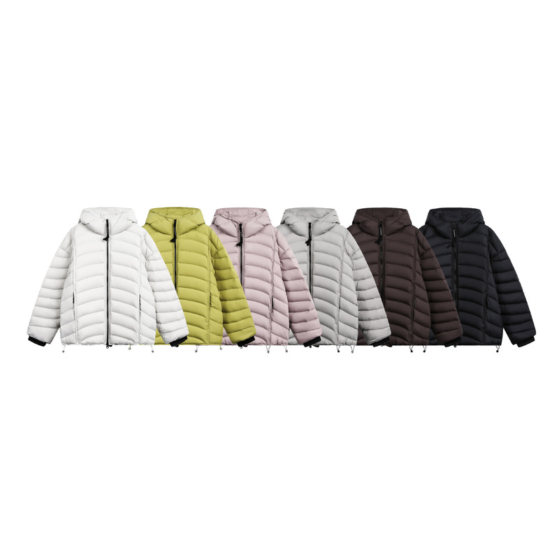 Japanese-Style 90% White Duck down Color-Blocked Ribbed Pattern Hooded Warm Casual down Jacket for Men 5878