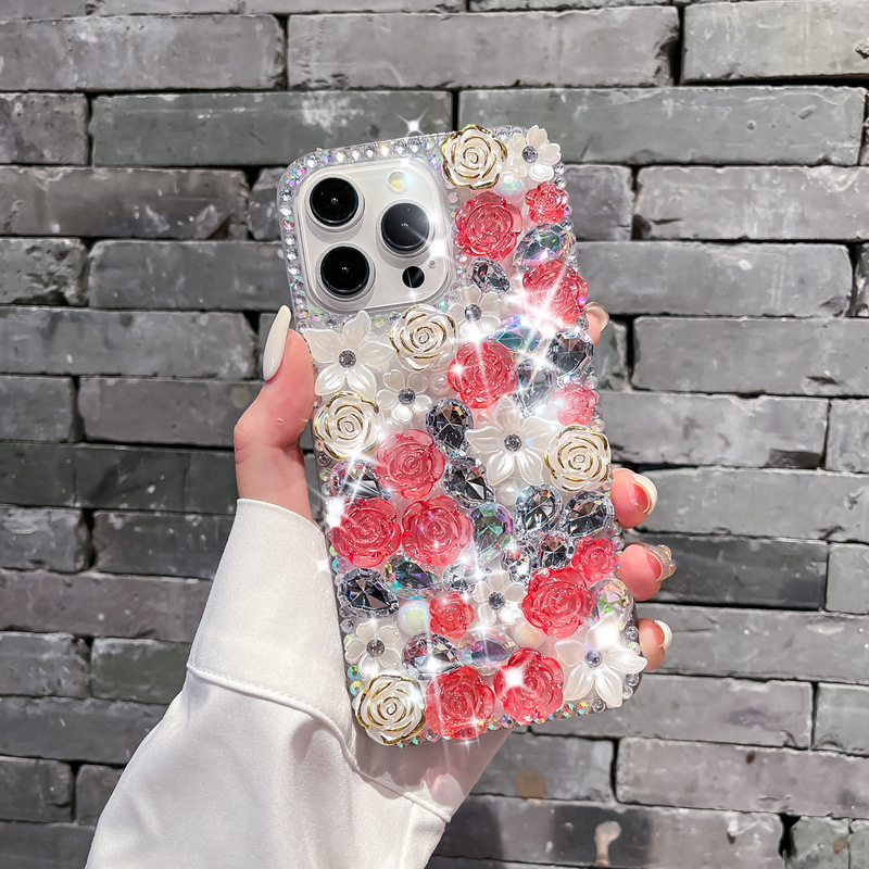 Gradient Rose Mobile Phone Case Suitable for Samsung S23 S24 Luxury Rhinestone Apple 17 Pro Protective Case Gradient Rose Mobile Phone Case Suitable for Samsung S23 S24 Luxury Rhinestone Apple 17 Pro Protective Case