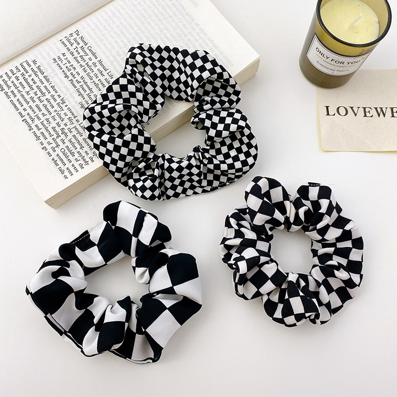 Modern Checkerboard Black and White Plaid Large Intestine Hair Ring Korean Style ins Balls Hair Accessories Large Intestinal Ring Head Rope for Women