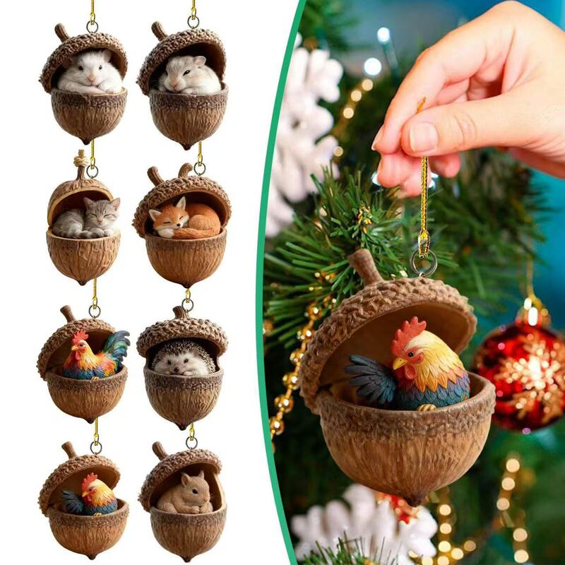 Amazon Forest Animal Acorn Ornaments Holiday Christmas Tree Decoration Pendant Woodland Pinecone Animal Ornaments