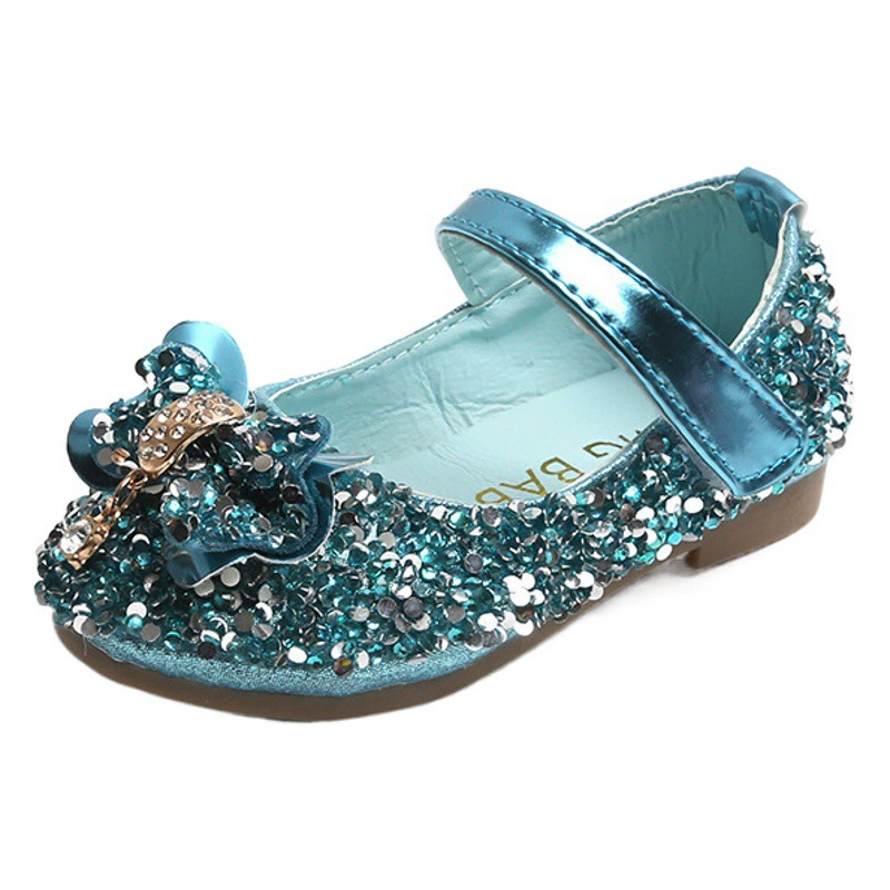 Обувь принцессы для девочек со стразами и блестками, детская кожаная обувь с милым бантом, детская обувь на липучке с мелким ртом, детская обувь, модная