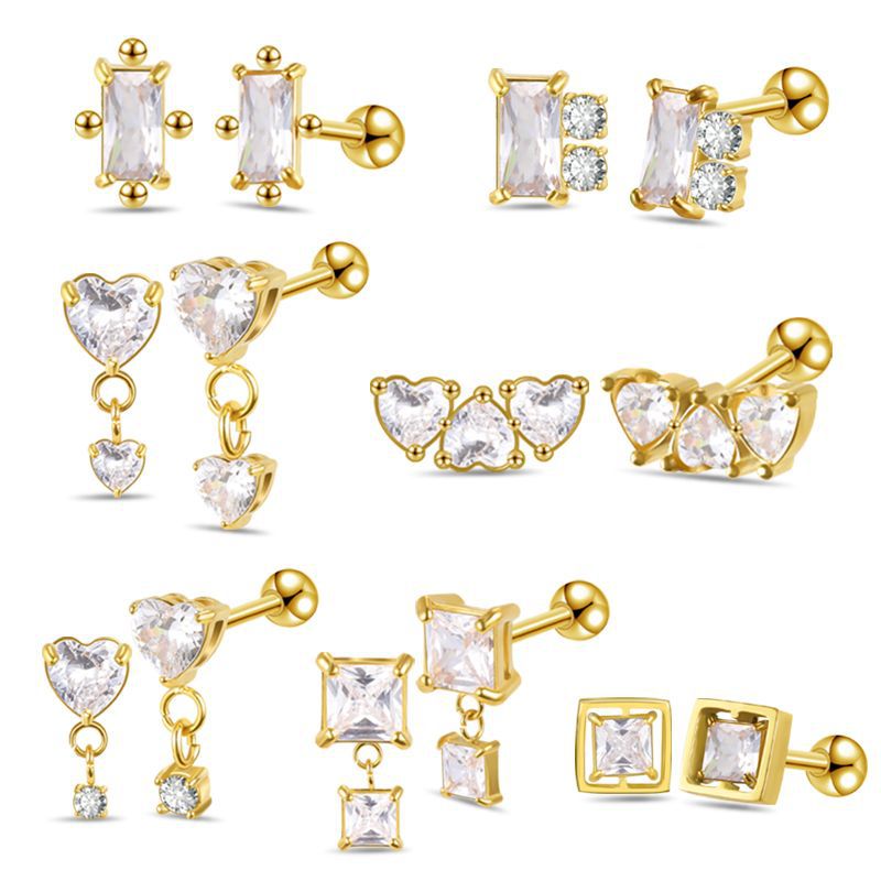 2022 New Emerald Diamond CZ Stainless Steel Earrings Fashion Ear Studs for Women Ear Bone Nail Titanium Steel Ear Pin detail image 17
