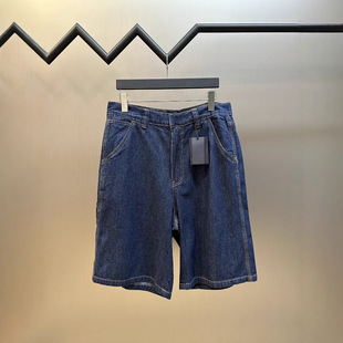 High-Quality In-Stock Version of P Brand 2025 New Iron Tag Denim Blue Shorts, Fashionable and Versatile Unisex Style