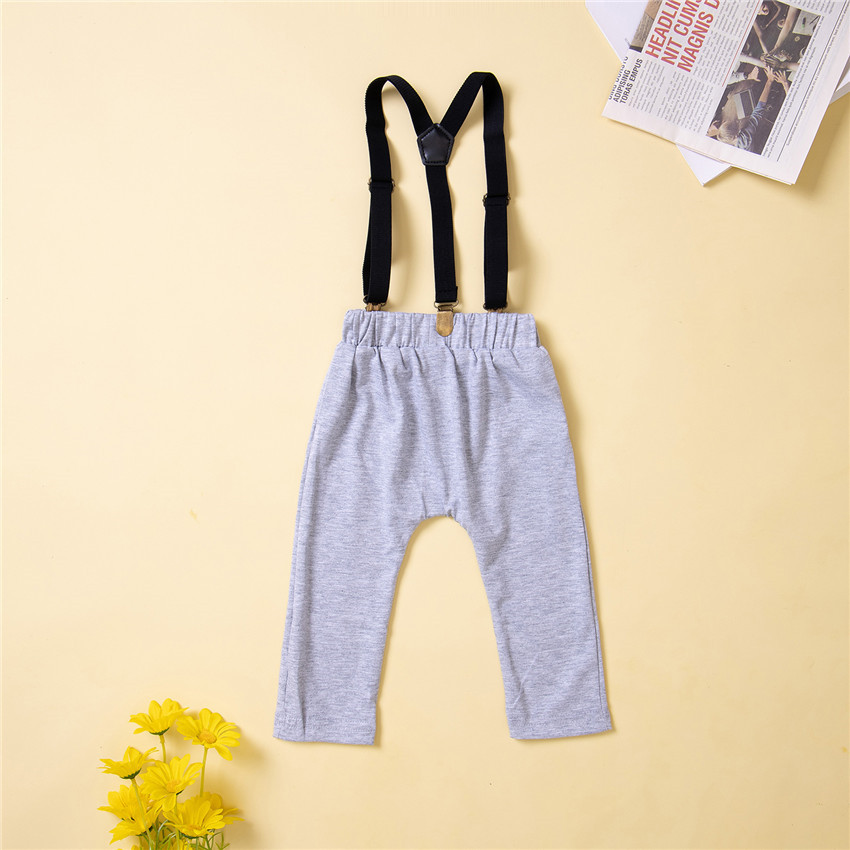 Spring and Autumn New Gentleman's Set Fashion Boys' Baby White Tie Shirt+Strap Pants_voghion.com