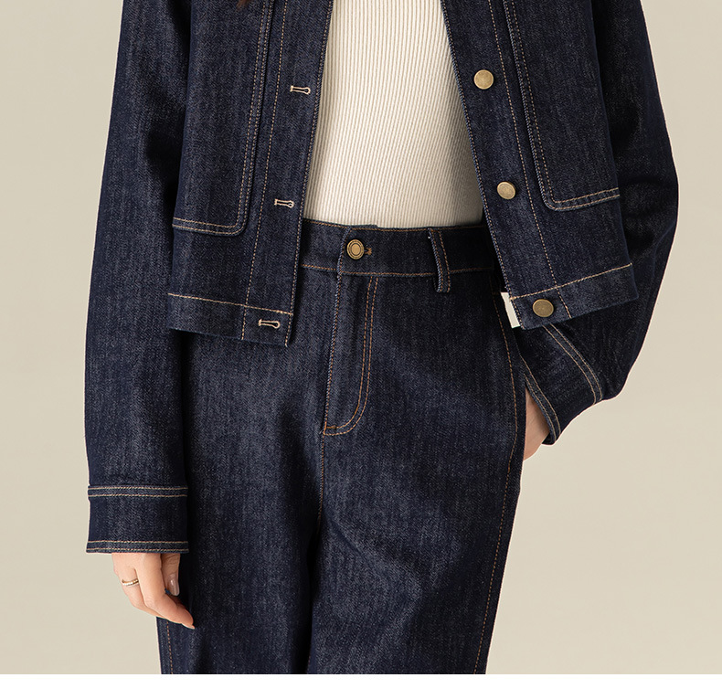 Áo khoác denim nữ phong cách cổ điển tay trễ vai dáng ngắn — màu xanh chi tiết 6
