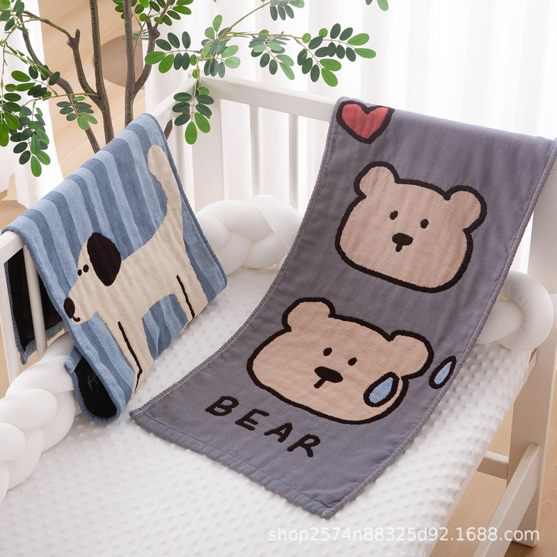 Cotton and Linen Washed Cotton Adult Large Towel 35*75cm Pure Cotton Gauze Towel Household Absorbent Cartoon Type a Towel