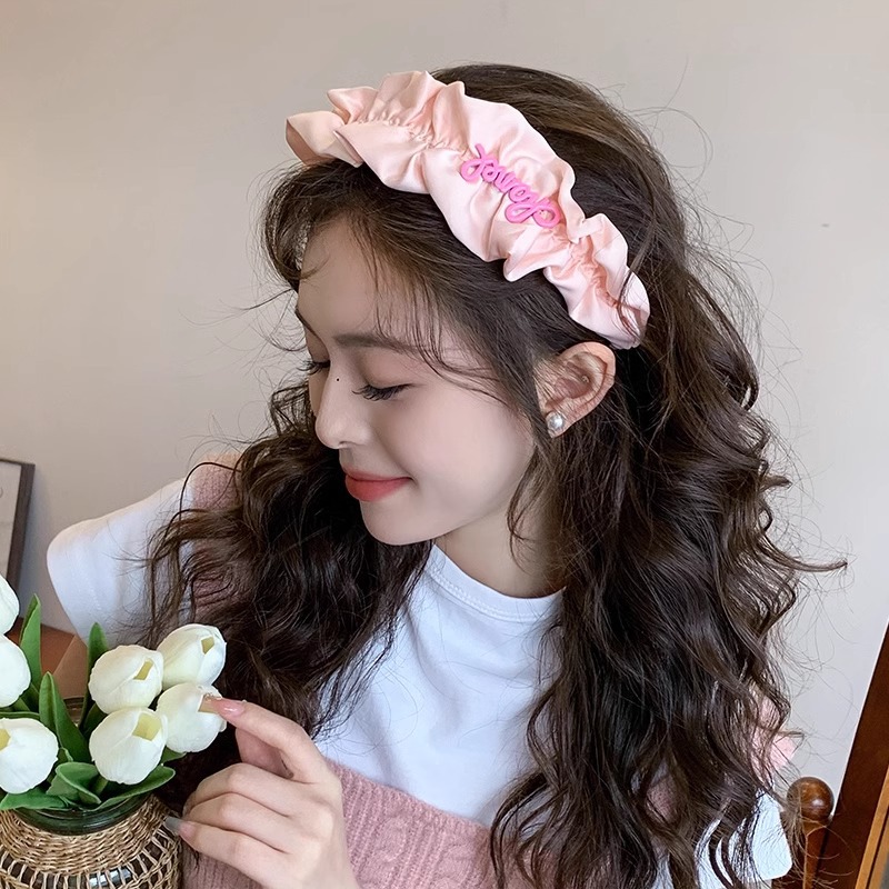 Internet celebridad elegante de ala ancha diadema plisada tocado lavado de cara de las mujeres horquilla avanzada banda de pelo sensible a la presión alta Paquete de pelo superior del cráneo