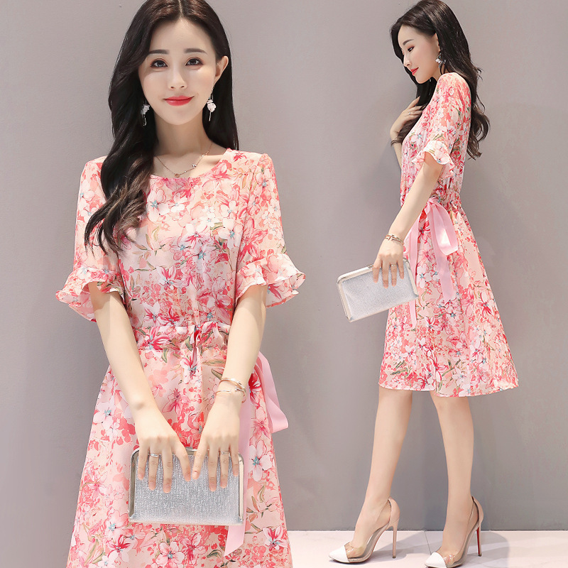 24 Spring and Summer New Chinese Style Romantic Elegant Ink Dye Printing Bat Sleeve Waistband Slimming dress 23286