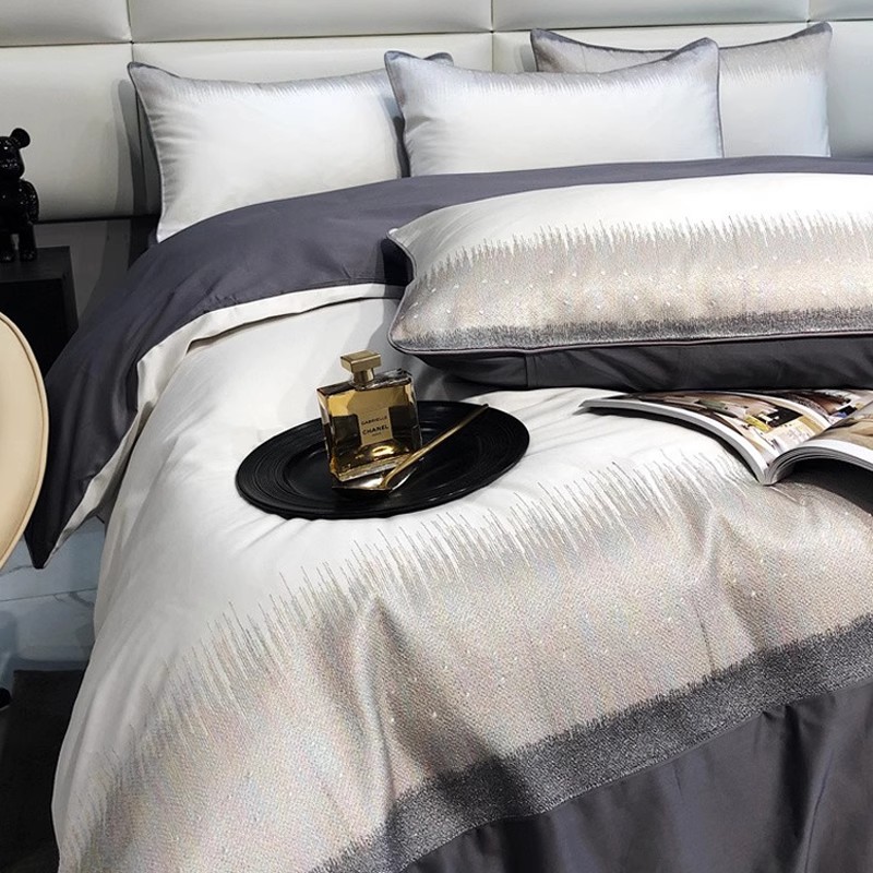 Italian Accessible Luxury High-End Long-Staple Cotton Four-Piece Set for All Seasons Pure Cotton White Gray Bed Bed Sheets Quilt Cover Bedding