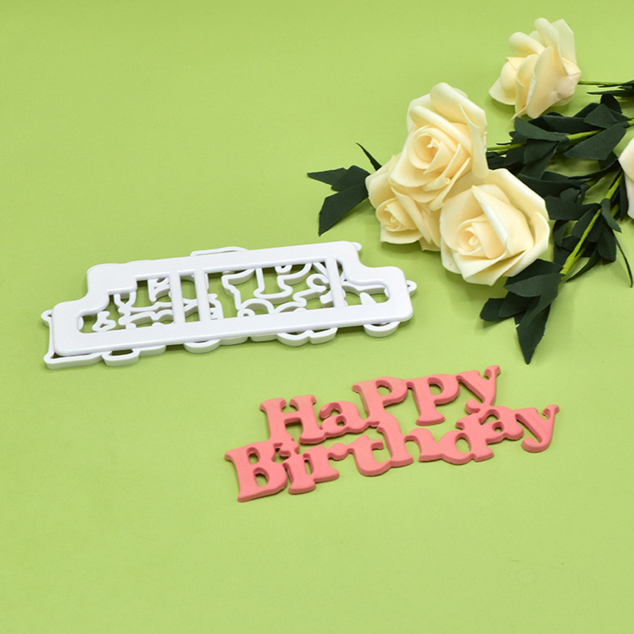 Transfronteriza Feliz cumpleaños Carta forma molde de corte fondant molde de cocina pastel herramientas de plástico respetuoso del medio ambiente Suministro directo de fábrica