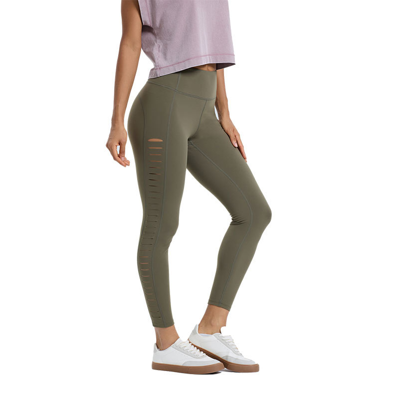 Transfronterizos de tamaño grande nuevo desnudo sensación de pantalones de mujer alta elástica adelgazamiento de cadera corte láser pantalones transpirables de moda