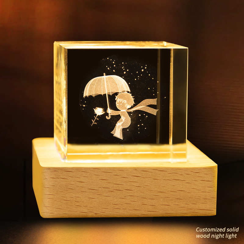 Escultura interior 3D transfronteriza cristal cuadrado luminoso luz nocturna adopción de una nube decoración creativa base de madera decoración decoración de escritorio