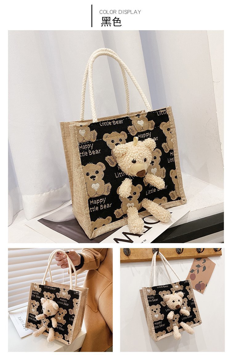 Portable lunch box, canvas bag 2021 new Korean version Instagram college student class bear tote bag undefined
