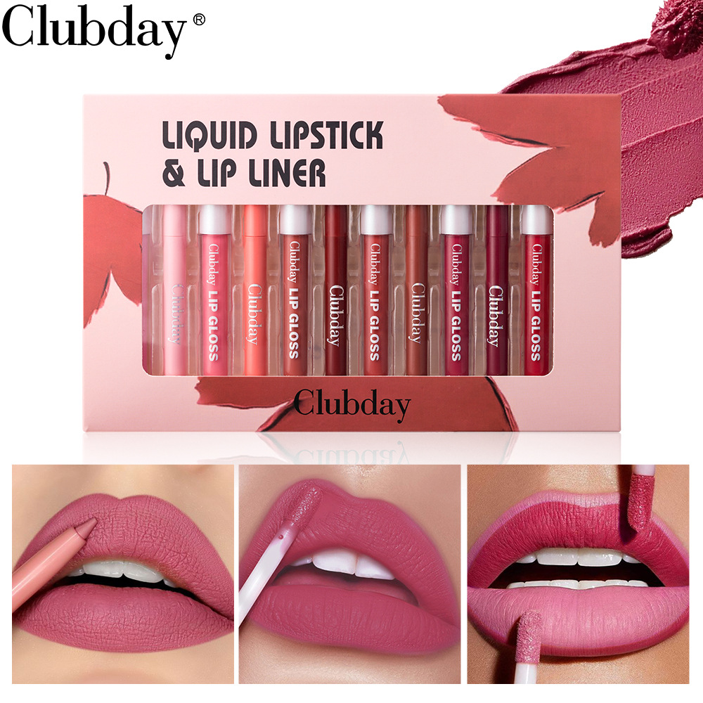 Clubday Long-lasting Velvet Matte Lip Gloss and frosted Outlining Lip Pen 6+6 Set, easy-to-Apply lipstick pen undefined