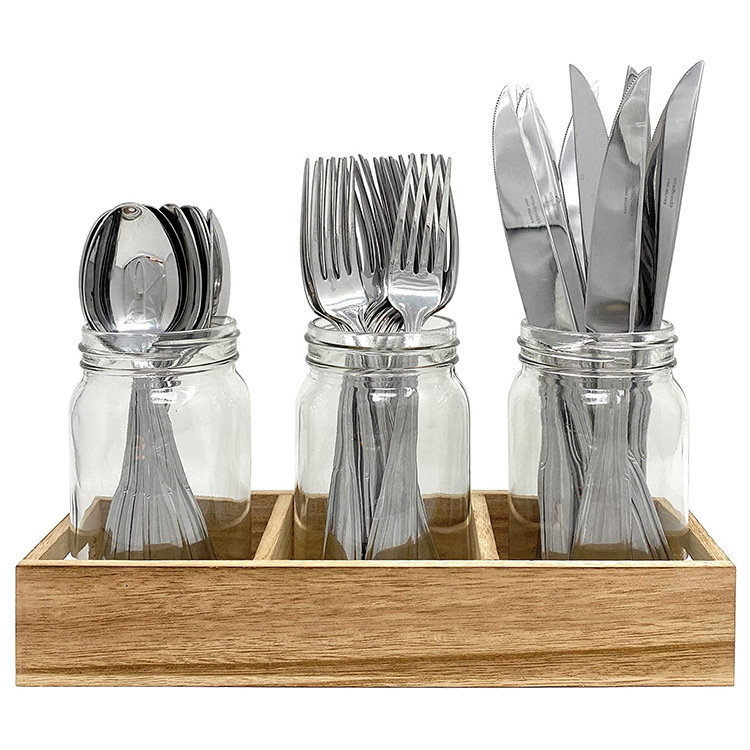 Retro Wooden Cutlery Storage Box Kitchen Table Party Cutlery Organizer Wooden Desktop Compartmentalized Storage Rack
