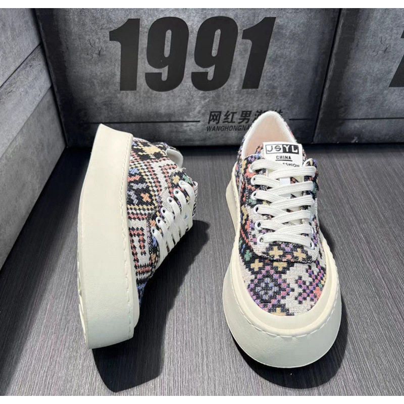 Spring New Men's Low-Top Thick-Soled Canvas Shoes Slip-On Slip-Ons Douyin Live Driving Men's Shoes