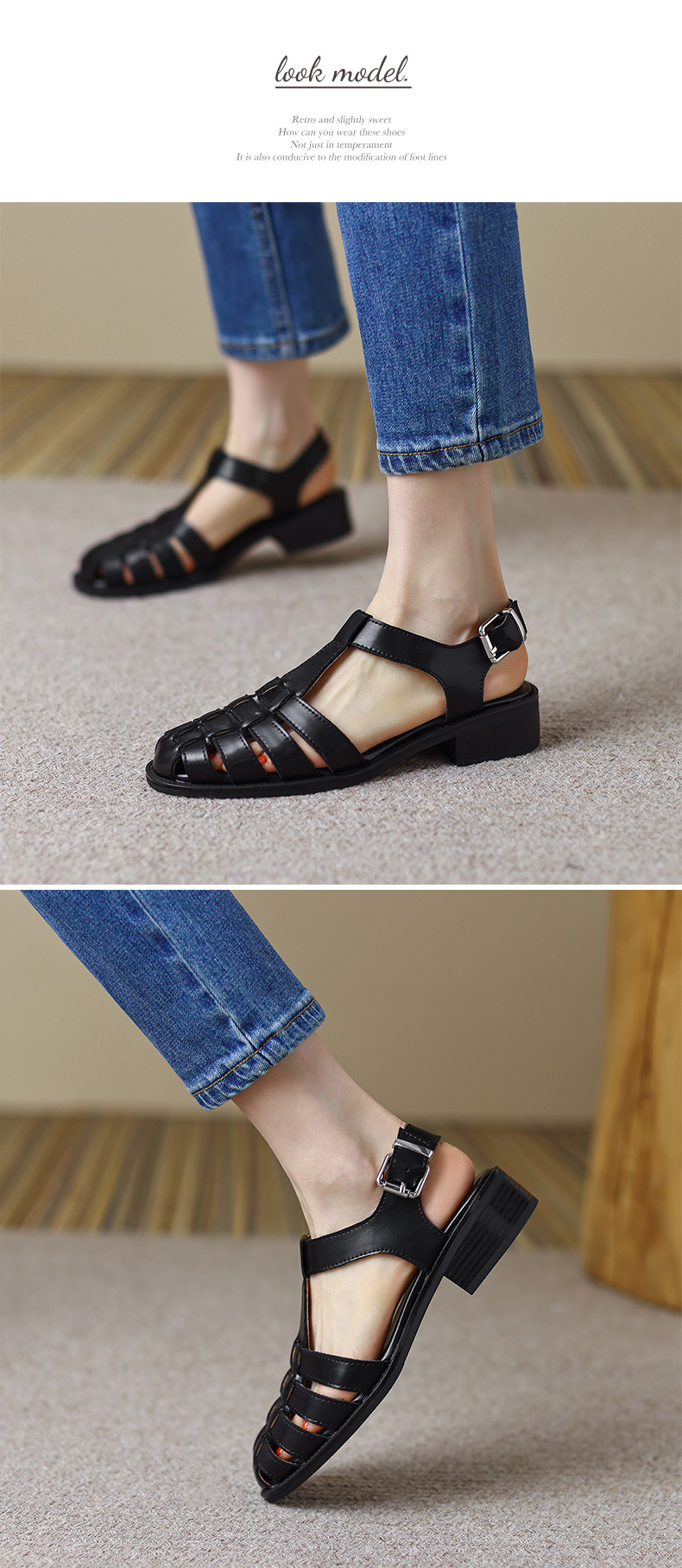 Dép sandal nữ quai chữ T dệt đế mềm phong cách retro — nâu chi tiết 5