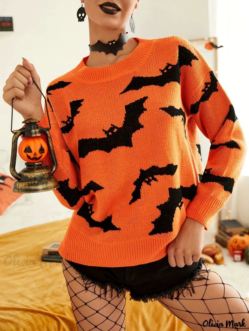 Demi-season fashionable long-sleeve, knitted sweater, Amazon, halloween