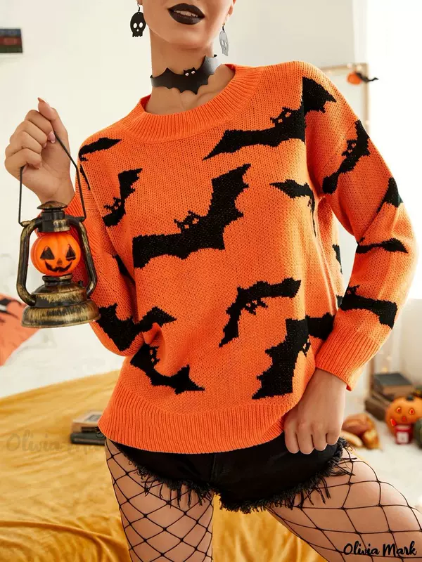Demi-season fashionable long-sleeve, knitted sweater, Amazon, halloween