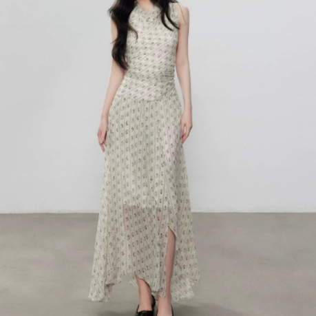 French Retro Printed Sleeveless Dress for Women, High-Waisted Slimming Long Dress, New Summer Style, Elegant and Flowing Long Dress French Retro Printed Sleeveless Dress for Women, High-Waisted Slimming Long Dress, New Summer Style, Elegant and Flowing Long Dress