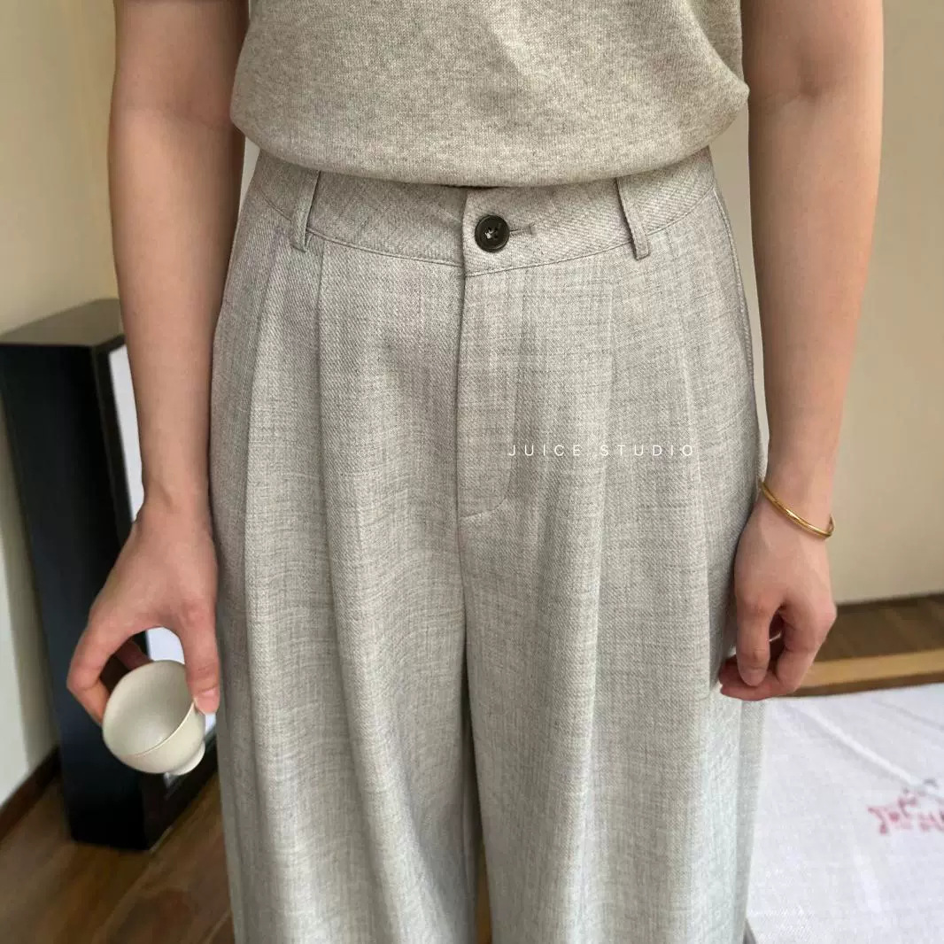 Liquidación sin devolución, pantalones de traje de pierna ancha de todo fósforo de cintura alta, pantalones casuales rectos sueltos de otoño para mujer 2024