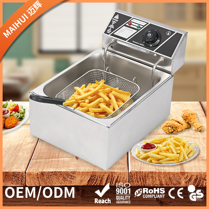 商用不锈钢单缸电炸炉单筛电炸锅薯条炸鸡炸串加厚不锈钢小型炸炉
