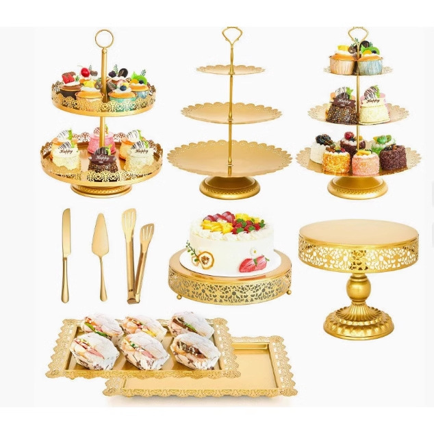 Soporte de pastel hueco dorado creativo transfronterizo accesorios de boda mesa de postres decoración tienda de postres combinación de soporte de pastel de dim sum