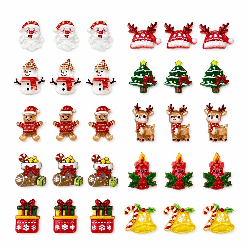 Christmas holiday nail art decorations: Santa Claus, Christmas tree, snowman, reindeer, bells, atmosphere-themed wearable nail DIY accessories