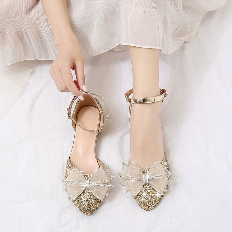 Girls' Crystal shoes catwalk girls' high heels piano show catwalk closed toe leather shoes host dress shoes princess shoes