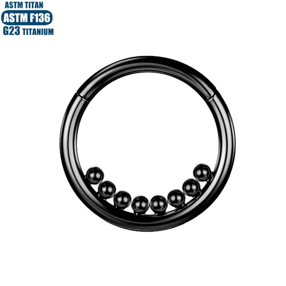 F136 Titanium Alloy Hinge Nose Ring Septum Ring with Inner Welded Beads and Zircon Piercing Jewelry detail image 10