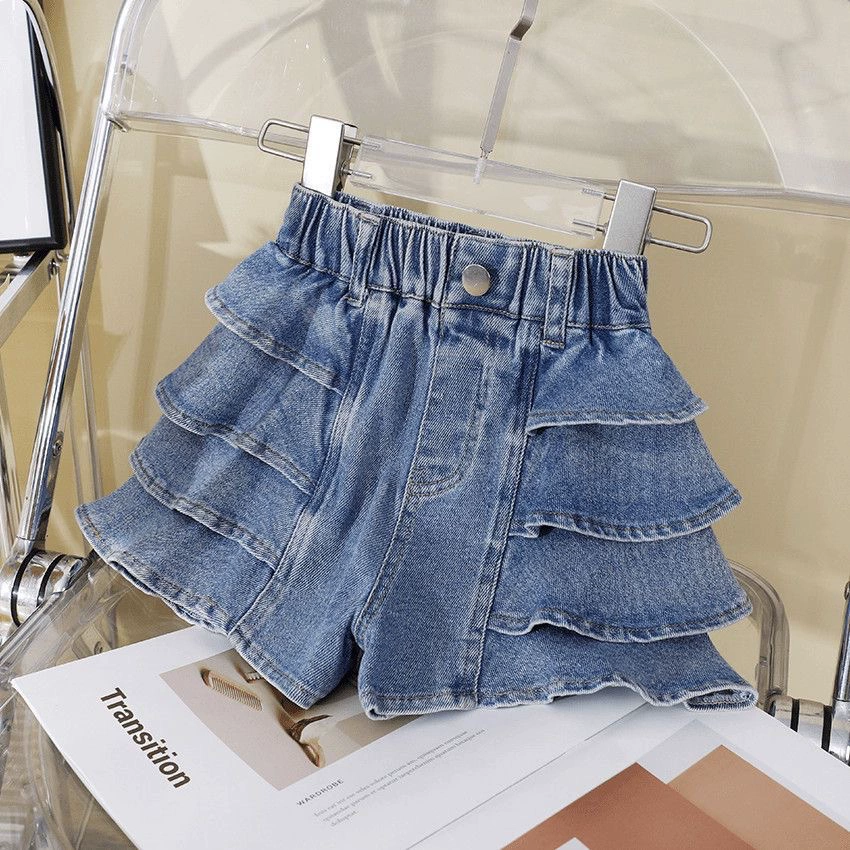 Джинсовая юбка для девочек, новый летний стиль, эластичная детская джинсовая юбка, стильная джинсовая короткая юбка для детей среднего и большого размера, модная.