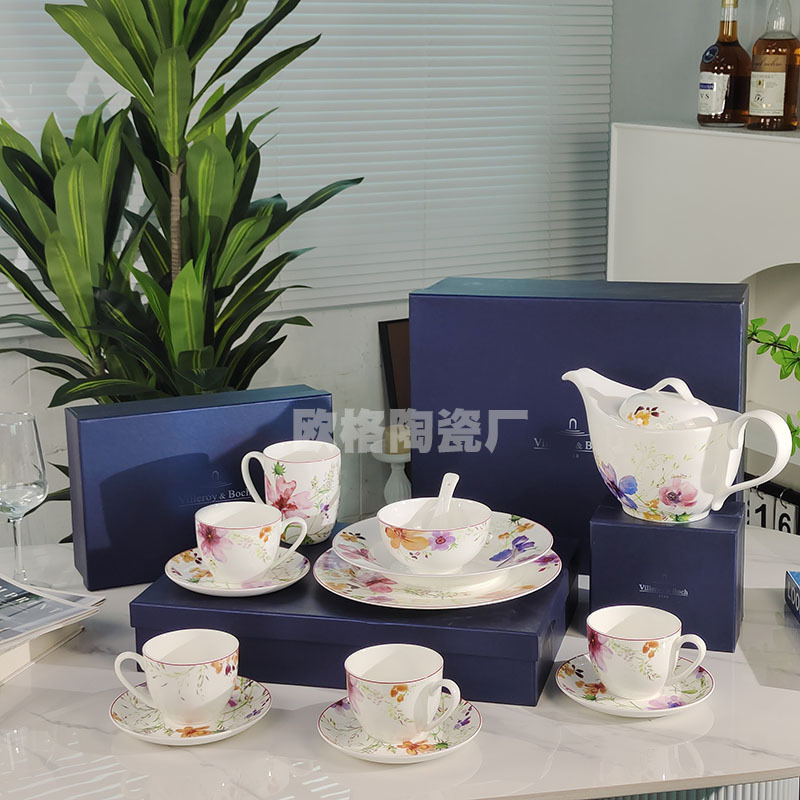 Cross-border German V Treasure Dish Soup Dish Mug Cup Cup and Saucer Rice Bowl Bone China Household Purple Fantad European Style Light Luxury